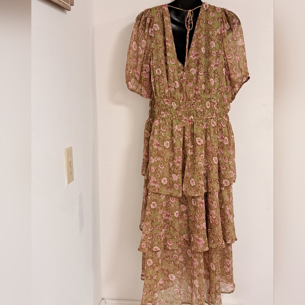 Jessica Simpson Yellow Gold Asymmetrical Ruffled Sundress Open Back Misses XL - Picture 12 of 14